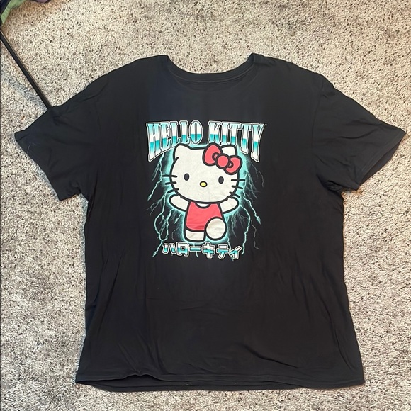Hello Kitty Sanrio Unisex Adults Lightning Print‎ Crewneck Black T-Shirt Size XL - Picture 1 of 5